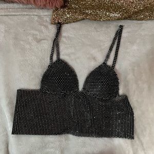 Cute Black Rhinestone Bra Top